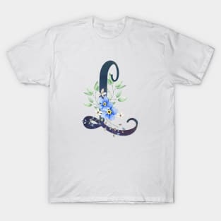 Floral Monogram L Wild Blue Flowers T-Shirt